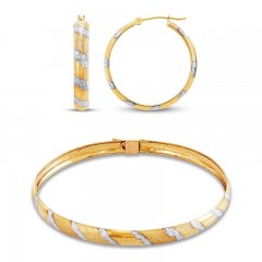 Bangle & Hoop Earrings Set 10K Yellow Gold