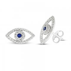 Blue & White Lab-Created Sapphire Evil Eye Earrings Sterling Silver