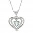 Aquamarine & White Lab-Created Sapphire Heart Necklace Sterling Silver 18"