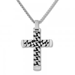 Men's Curb Chain Cross Necklace Stainless Steel 24"