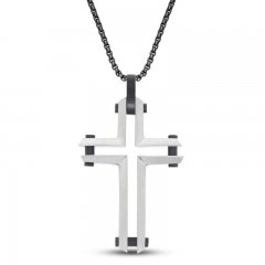 Men's Cross Necklace Black Ion Plating Stainless Steel 24"