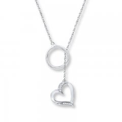 Heart Lariat Necklace Diamond Accents Sterling Silver