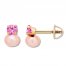 Child's Cultured Pearl Earrings Pink CZ 14K Yellow Gold