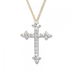 Diamond Cross Necklace 1/2 ct tw Round-cut 10K Yellow Gold