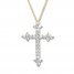 Diamond Cross Necklace 1/2 ct tw Round-cut 10K Yellow Gold