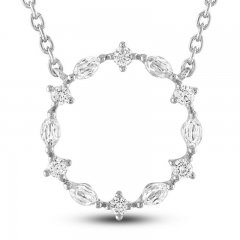 Diamond Circle Necklace 3/8 ct tw Marquise/Round 10K White Gold 18"