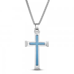 Men's Cross Necklace Diamond Accents Stainless Steel 24"