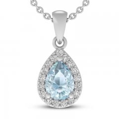 Aquamarine & White Lab-Created Sapphire Necklace Sterling Silver 18"