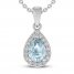 Aquamarine & White Lab-Created Sapphire Necklace Sterling Silver 18"