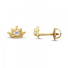 Children's Crown Earrings Cubic Zirconia 14K Yellow Gold