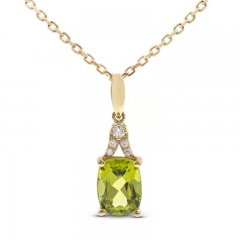 Peridot & Diamond Necklace 1/20 ct tw Cushion/Round-Cut 10K Yellow Gold 18"