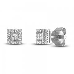 Diamond Earrings 1/4 ct tw Princess & Round 10K White Gold