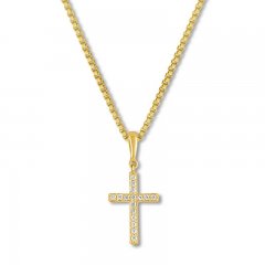 Diamond Cross Necklace 1/15 ct tw Round-cut 10K Yellow Gold