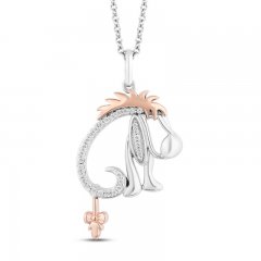 Disney Treasures Winnie the Pooh Eeyore Diamond Necklace 1/15 ct tw Sterling Silver & 10K Rose Gold 17"