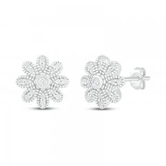 Diamond Flower Earrings 1/8 ct tw Round-cut Sterling Silver