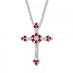 Lab-Created Ruby Cross Necklace Sterling Silver