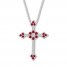 Lab-Created Ruby Cross Necklace Sterling Silver