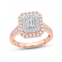 Diamond Engagement Ring 1-1/4 ct tw Emerald/Round-Cut 14K Rose Gold