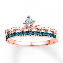 Blue & White Diamonds 1/10 ct tw 10K Rose Gold Crown Ring