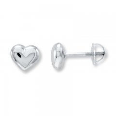 Puffed Heart Earrings 14K White Gold