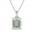 Green Quartz & White Topaz Necklace Octagon/Round-Cut Sterling Silver 18"