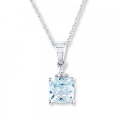 Aquamarine Necklace Diamond Accents 10K White Gold