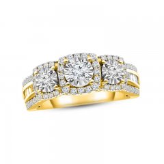 Diamond Three-Stone Engagement Ring 1 ct tw Round & Baguette-cut 10K Yellow Gold