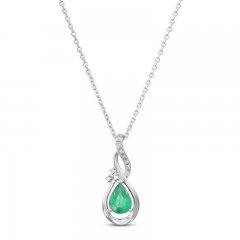 Emerald Necklace Diamond Accents 10K White Gold