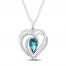 Oceanic Blue Topaz & White Topaz Heart Necklace Sterling Silver 18"