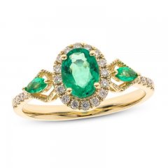 Emerald Ring 1/6 ct tw Diamonds 10K Yellow Gold