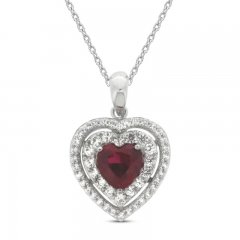 Lab-Created Ruby & Lab-Created White Sapphire Heart Necklace Sterling Silver 18"