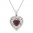 Lab-Created Ruby & Lab-Created White Sapphire Heart Necklace Sterling Silver 18"