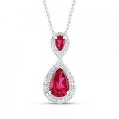 Lab-Created Ruby & White Lab-Created Sapphire Necklace Sterling Silver 18"