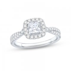 The Kiss Diamond Halo Engagement Ring 1-1/4 ct tw Princess & Round-cut Platinum