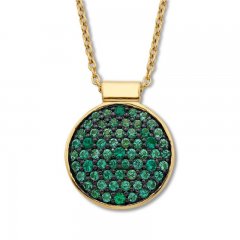 Lab-Created Emerald Disc Necklace Pave-set 10K Yellow Gold