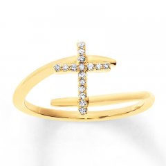 Diamond Cross Ring 1/15 ct tw Round-cut 10K Yellow Gold