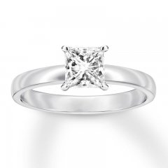 Certified Diamond Solitaire 3/4 ct Princess-cut 14K White Gold