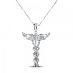 Diamond Caduceus Necklace 1/6 ct tw 10K White Gold 18"