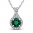 Lab-Created Emerald & White Lab-Created Sapphire Necklace Sterling Silver 18"