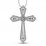 Diamond Cross Necklace 1/4 ct tw Round/Baguette 10K White Gold 18"