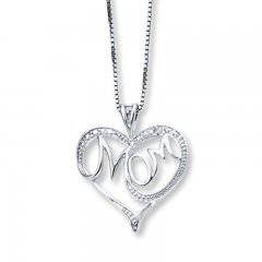 "Mom" Necklace Diamond Accents Sterling Silver