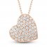 Diamond Pave Heart Necklace 1/4 ct tw Round-cut 10K Rose Gold 18"