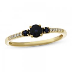 Blue Sapphire & 1/20 ct tw Diamond 3-Stone Ring 10K Yellow Gold