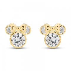 Children's Minnie Mouse Cubic Zirconia Stud Earrings 14K Yellow Gold