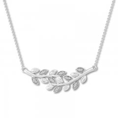 Diamond Leaf Choker Necklace 1/15 ct tw Sterling Silver Adj