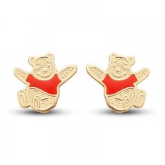 Children's Winnie the Pooh Enamel Stud Earrings 14K Yellow Gold