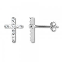 Diamond Cross Earrings 1/20 ct tw Round-cut 10K White Gold