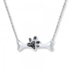 Dog Bone Necklace 1/20 ct tw Diamonds Sterling Silver