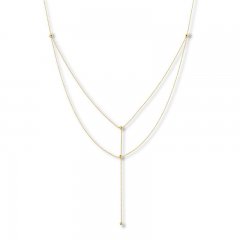 Beaded Chain Choker Layered Necklace 14K Yellow Gold 12" Adj.