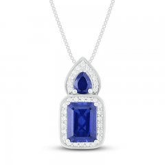 Blue & White Lab-Created Sapphire Necklace Sterling SIlver 18"